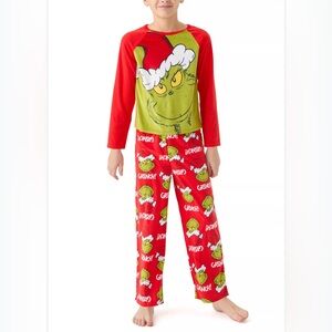 Kids The Grinch Santa Hat 2-Piece Fleece Pajama Set – Size 5T